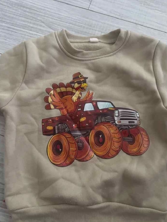 Dime Other - Kids Beige Sweatshirt with Turkey Monster Truck Graphic